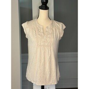 Daniel Rainn Knit Top w/Short Cap Sleeves and Lace Trim Tan Sz S